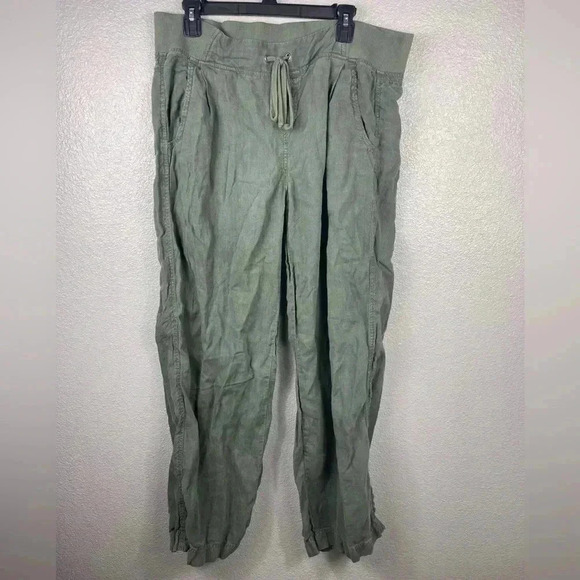 Athleta 100% Linen Reverie Jasper Green Pants Sweatpants Womens 14 Lightweight - Picture 4 of 12